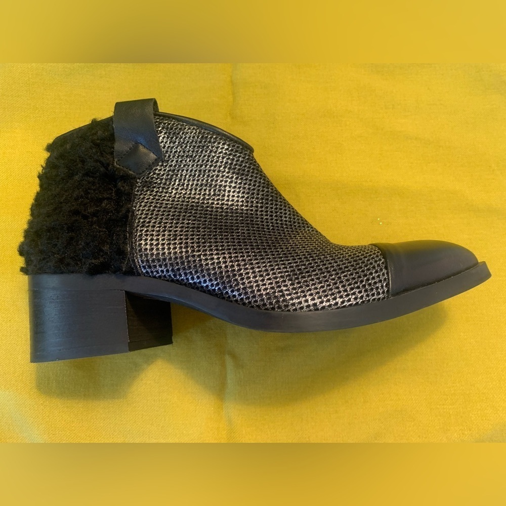 Ethem Italian Black/Silver Ankle Boots, size 6.5